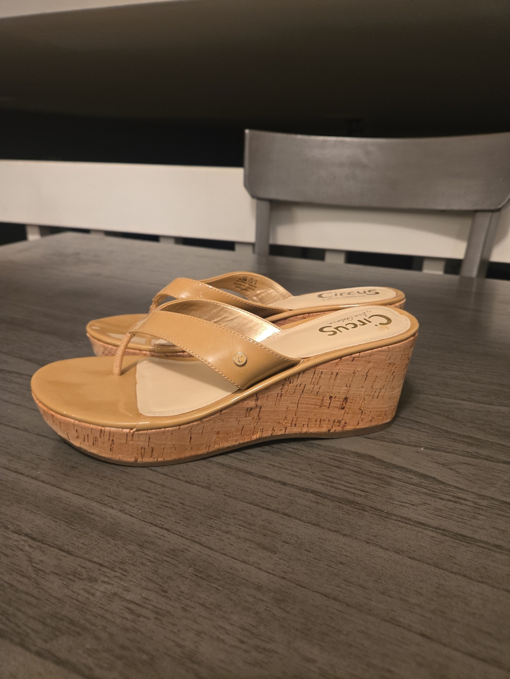 Circus by Sam Edelman Tan Cork Wedge Thong Sandals